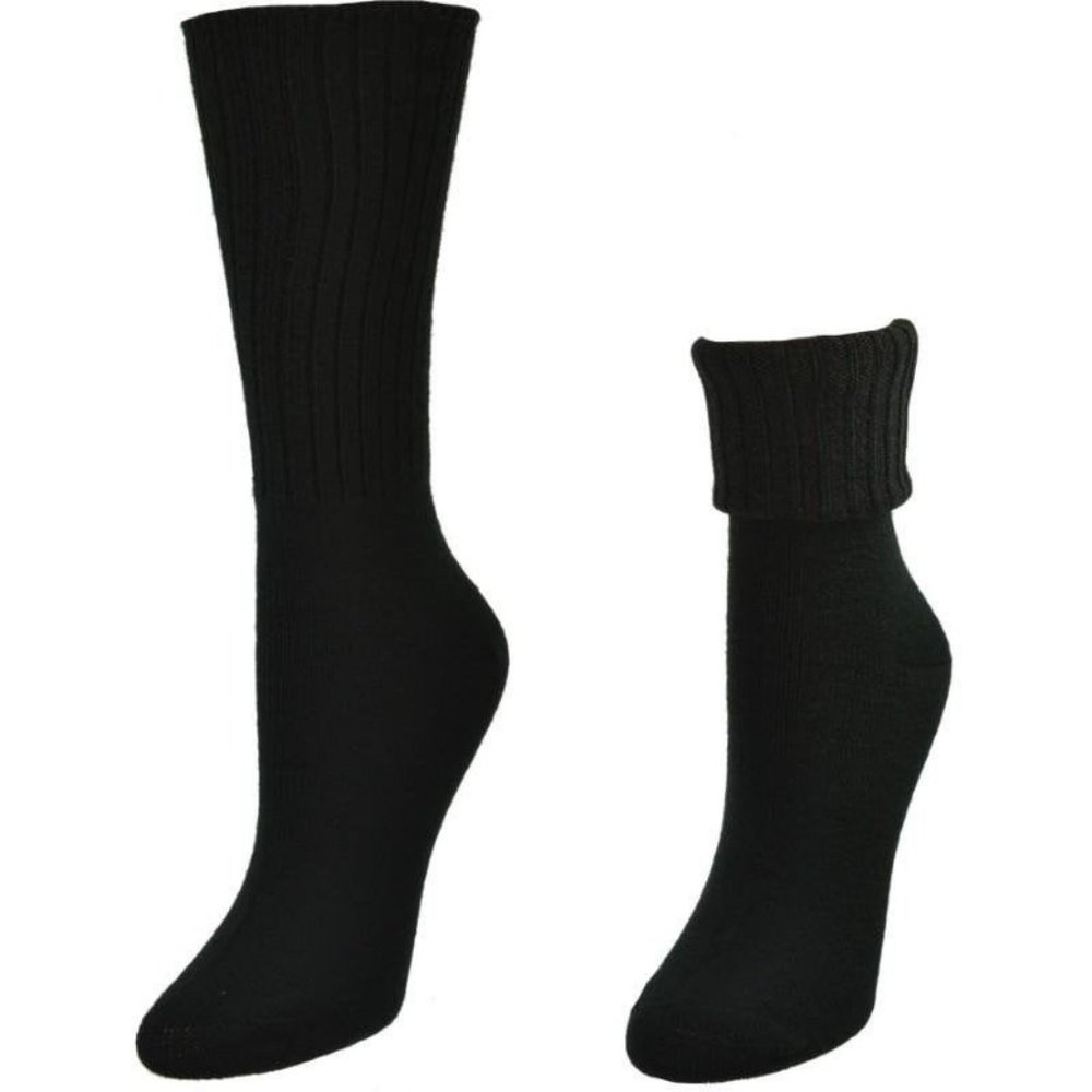 Solid Color Ribbed Crew Turn cuff Acrylic Socks